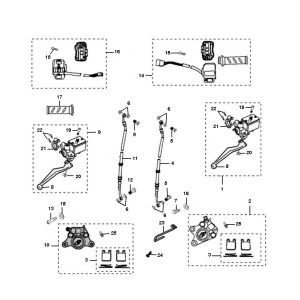 Cilindro del freno - Pinza - Pastiglie freno - Tubo freno - Interruttori di sterzo a 2 tempi Peugeot Jet force C-tech