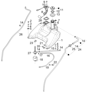 Serbatoio - Galleggiante serbatoio - Valvola a vuoto Piaggio Typhoon 50 2 tempi Euro 4 2018-2020