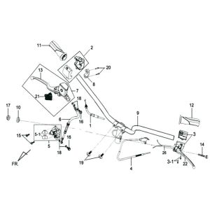 Volante - Cilindro del freno - Leva del freno - Interruttori dello sterzo - Cavo dell'acceleratore Sym Mio