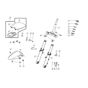 Forcella anteriore - Crown Piece - Cuffie - Parafango anteriore Kymco Super8 Street 50i Euro 4 Grigio Opaco