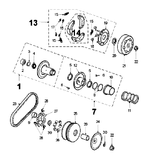 Variatore - cinghia trapezoidale - frizione 98,6 mm Peugeot Fox rossa