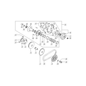 Variatore - cinghia trapezoidale - frizione Kymco Super8 50 4 tempi 2009 → rosso