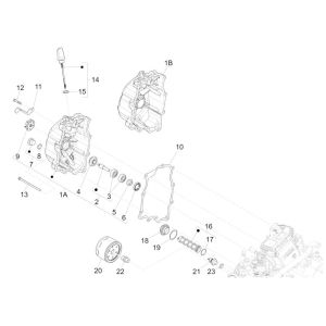 Coperchio volano - Pompa acqua - Filtro olio - Asta di livello Vespa GTS 125 IE