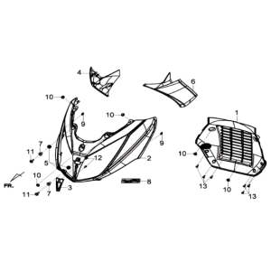 Piastra anteriore/lampeggianti/scudo interno Sym Joymax 300I ABS E3 2014-2016 Nero (BK-231S)