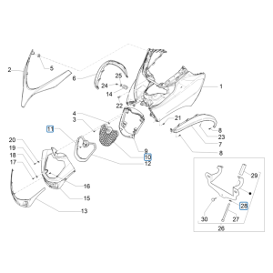 Coperchio anteriore Piaggio MP3 350 Maxi Sport ABS Euro 4 2018-2020