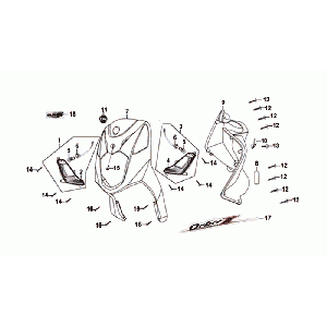 Coperchio anteriore - Protezione per le gambe - Indicatori frontali Sym Orbit II Euro 4 argento opaco