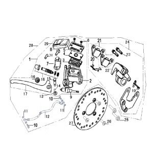 Cilindro del freno - Tubo del freno - Pinza freno - Pastiglie freno - Disco freno giallo Generic Xor 50 2 tempi 2009