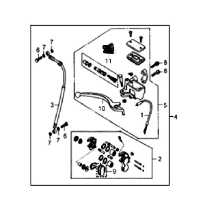 Pinza freno anteriore, leva del freno, tubo freno Sym Fiddle bianco WH8018P