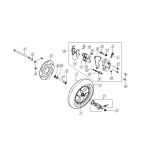 Ruota anteriore - Pinza - Pastiglie freno - Disco freno Kymco Super9 50 2 tempi AC vecchio modello nero opaco giallo