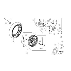 Ruota anteriore - Pinza - Pastiglie freno - Disco freno Kymco Sento 50 4 tempi nero lucido