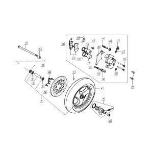 Ruota anteriore - Pinza freno - Pastiglie freno - Disco freno Kymco New Dink 4 tempi nero metallizzato