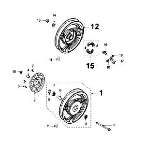 Ruota anteriore - Ruota posteriore - Disco freno - Ganasce freno D155 Peugeot V-Clic 50 4 tempi AC White