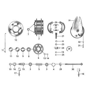Mozzo posteriore - Pignone posteriore - Ceppi freno Zundapp C50 Sport 517-21L0