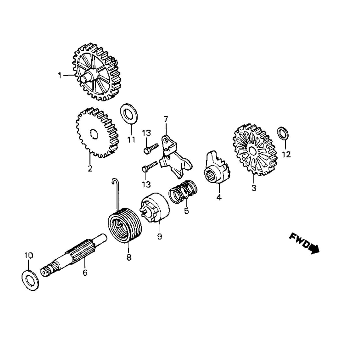 Albero kickstarter  - Ingranaggi - Molla kick starter Honda MB/MT/MTX 50 en 80