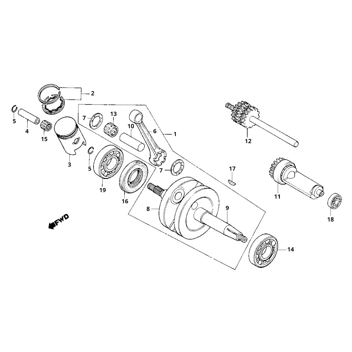 Albero motore - Pistone Honda MB/MT/MTX 50